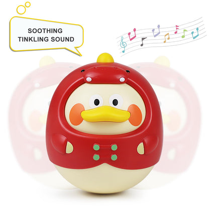 Tinabless Tummy Time Toys, Dinosaur-Duck Roly Poly Baby Toy, Musical Wobbler Toy | Tumbler Wobbler Toy for Newborns 3-12 Month Baby Boys and Girls Easter Basket Gift First Birthday Present (Red)