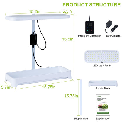 Indoor Garden Led Grow Light, Herb Kitchen Garden Grow Kit, Full Spectrum LED Plant Light for Plants, Height Adjustable Growing Lamp with Intelligent Controller (Not Pots) (White, 16.5*6.5*4 inch)