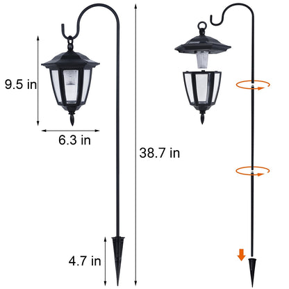 Dynaming 6 Pack Solar Hanging Lights Outdoor, Solar Powered Garden Decorative Lanterns with 6 x 38 Inch Shepherd Hooks, Waterproof Landscape Lighting for Lawn Patio Yard Pathway Driveway, Warm White