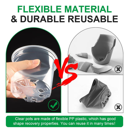 RooTrimmer 100 Pack 4 Inch Clear Plant pots with Drainage Holes, Transparent Nursery Seeding Pots, Flexile Seeds Starter Pots, Seeds Germination (4Inch,100P,Clear)