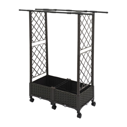 Tapischion Planter Garden Box with Trellis, 6 Wheels & Hanging Rods - 80cm Large Vertical Gardening Box for Balcony, Patio, Outdoor Brown