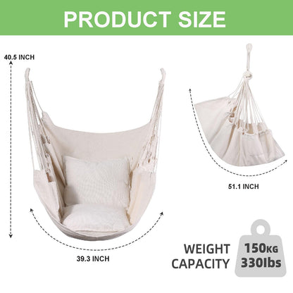 Goutime Hammock Chair, Boho Hanging Rope Ceiling Swing, Macrame Hanging Swinging Chair for Indoor,Outdoor,Bedroom,Outside,Garden,Balcony,Yard,Deck,Max 330 Lbs,Beige