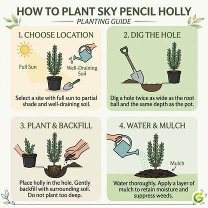 Sky Pencil Holly Live Plant, 4" Pot, 12-18" Tall, Columnar Holly Shrub, Fast Growing Hedge Plant, Ideal for Containers, Entryways or Gardens