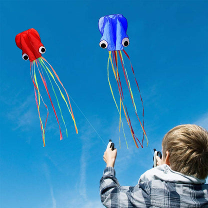 Winterworm Set of 4 Large 157.5" High Cartoon Big Round Eyes Octopus Kites with Colorful Ribbon and Kite Board with 98.4 Foot String for Kids Toy Enjoy Parent-Child Time Beach Park Outdoor
