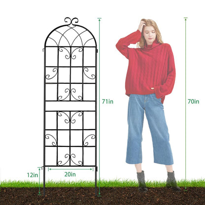 YOBAZAN 2 Pack 71" x 20" Garden Trellis for Climbing Plants, Heavy Duty Metal Plant Support for Outdoor Roses, Vines, Flowers, Vegetables, Black
