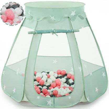 Wilhunter Baby Ball Pit Tent with 50 Balls - For Toddlers, Pink/White/Gray Princess Playhouse with Carry Bag, 109x90cm