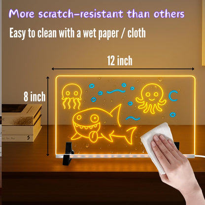 LED Drawing Board for Kids, More Durable Acrylic That Doesn’t Scratch Easily, 12x8 Inch LED Note Board with Colors, Doodle Glow, Gift Ideas for Christmas, Halloween, 3–10 Year Old Girl & Boy Birthday