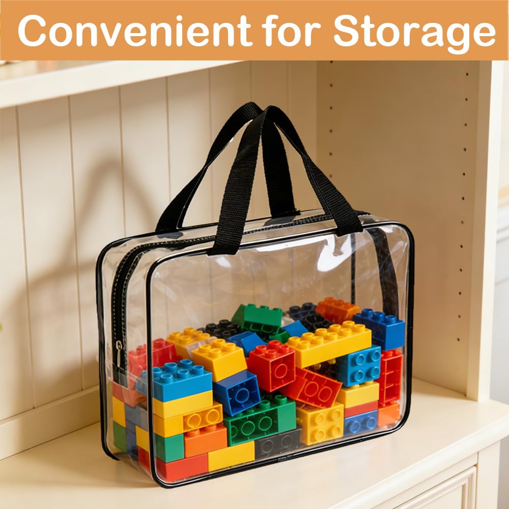 6 Packs Extra Large Toy Storage Bags with Zipper, Reusable Clear PVC Toy Organizer Bag with Labels for Blocks, 11.8″×8.6″×3.9″ Travel Waterproof Organizer Bags for Puzzles, Plastic Toy Container