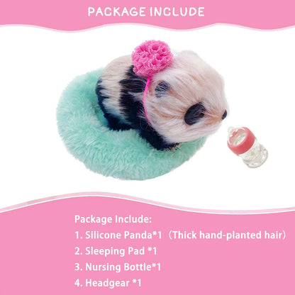 VOLOBE Silicone Panda, 5 Inches Soft Mini Realistic Animal Toy as Silicone Piglet Companion with Sleeping Pad Accessories for Kids Boy Girl Birthday (Panda)
