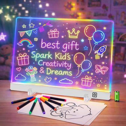 16-Inch Rechargeable LED Drawing Board for Kids with 9 Light Effects & 4 Modes, Includes Adapter, 7 Markers, Tracing Sheets, Gift for Kids/Girls/Teens