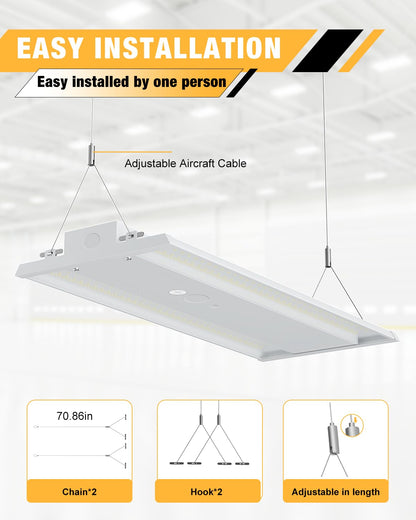 JC-LGL LED Linear High Bay Light, 130W 19500LM High Bay LED Shop Lights, 120-277V, 5000K, 0-10V Dimmable LED Shop Light, Linear High Bay Light for Warehouse Workshops, UL Complied, 4 Pack