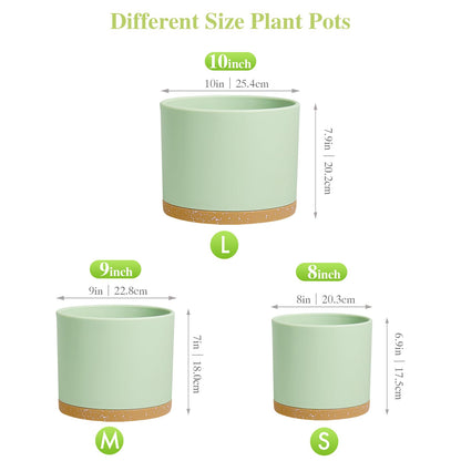 DGJDLWHX Large Plant Pots Set of 3 – 8", 9", 10" Indoor Flower Pots with Drainage Holes and Saucers, Big Planters for Monstera, Fiddle Leaf Fig, Snake Plant – 5 Colors