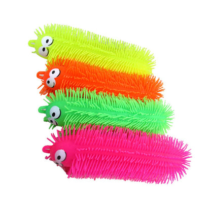 Flashing Light Up Stretchy Caterpillars, 4pcs Squishy Stress Balls Toy, Anxiety and Stress Relief Toys for Adults Teen Kids(Random Color)