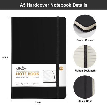 ViVin Lined Journal Notebooks for Work,192 Pages,5.5 x 8.3 inch,College Ruled,A5 Hardcover Journaling Notebooks for Writing,12 Pack Bulk