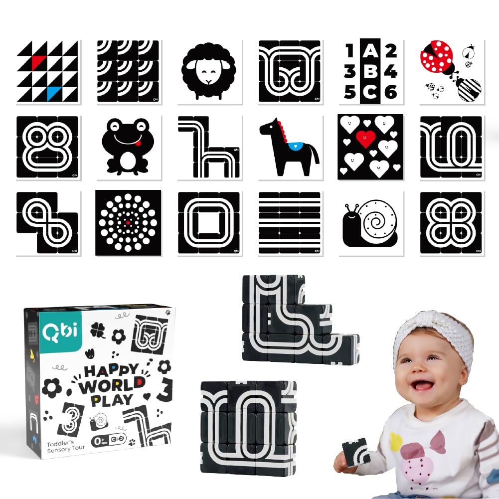 QBI Toy 2 Sets Combo | Happy School Bus & Happy World Play, Magnet Building Tiles, Colorful Blocks Construction Educational STEM Toys with Kids car for 1+ Year Old Boys & Girls (13 pcs+ 9 pcs)