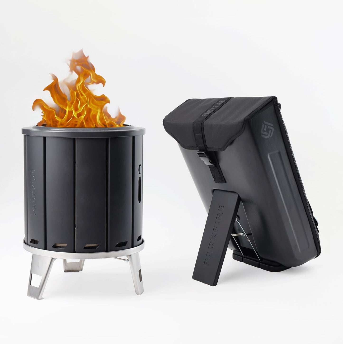 PACKFIRE Portable Fire Pit for Camping - Folds Flat into Packable Carrying Case - Smokeless, Stainless Steel & Aluminum - Perfect for Car, Truck or RV