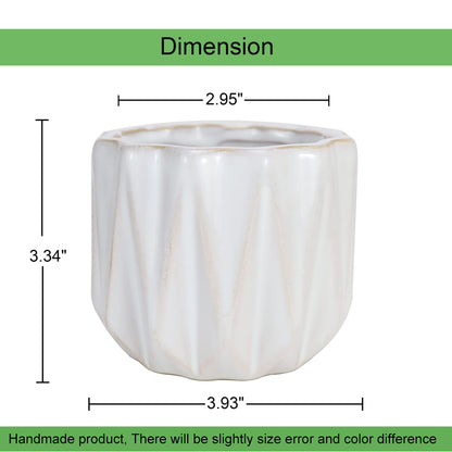 Padolitlay Plant Pot 4 Inch Ceramic Pots, Set of 2 Flower Pots Crackle Glaze Small Planters Pots with Drainage Hole and Mesh Pads for Indoor Outdoor Garden Pots Succulent, Cactus, Herbs (White)