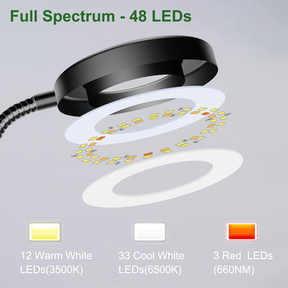 Wolezek 2 in 1 Grow Lights for Indoor Plants, 3 Colors Plant Lights with 360 Gooseneck, 48 LEDs Full Spectrum, 6/12/16H Timer, 5 Brightness, Black 3 Pack