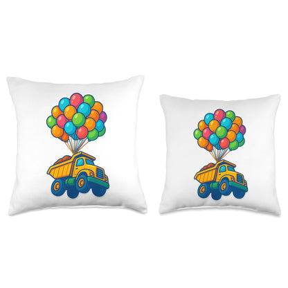 Flying Cartoon Dump Toy Lover Balloons Funny Construction Throw Pillow