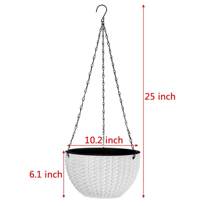Foraineam 10.2 Inch Dual-pots Design Hanging Basket Planters Self-Watering Indoor Outdoor Hanging Flower Plant Pot with Drainer and Chain (White)