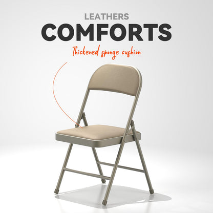Nazhura 4 Pack Folding Chairs with Padded Vinyl Cushion Chairs with Comfortable Cushion and Durable Steel Frame for Home and Office, for Indoor and Outdoor Events (Kahki Vinyl Padding 4 Pack)