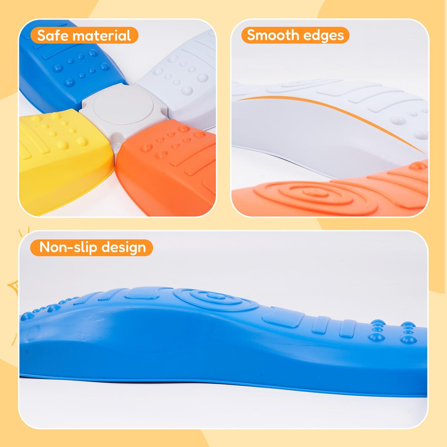 8Pcs Stepping Stones for Kids Balance Beam Toddler Non-Slip Plastic Balance Stepping Stones Sensory Toys for Toddlers, Indoor or Outdoor Play, for Age 3-5 Years, Orange Blue