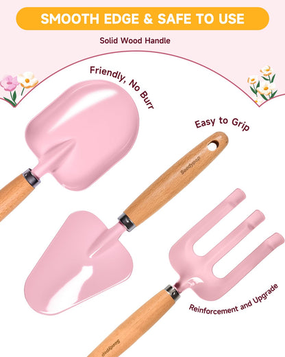 Seedypop Kids Gardening Tool Set Toys - 8 Pieces Quality Garden Kit for Toddlers & Kids with Shovels, Rake, Watering Can, Hat, Apron, Gloves & Storage Bag (Pink Flower)