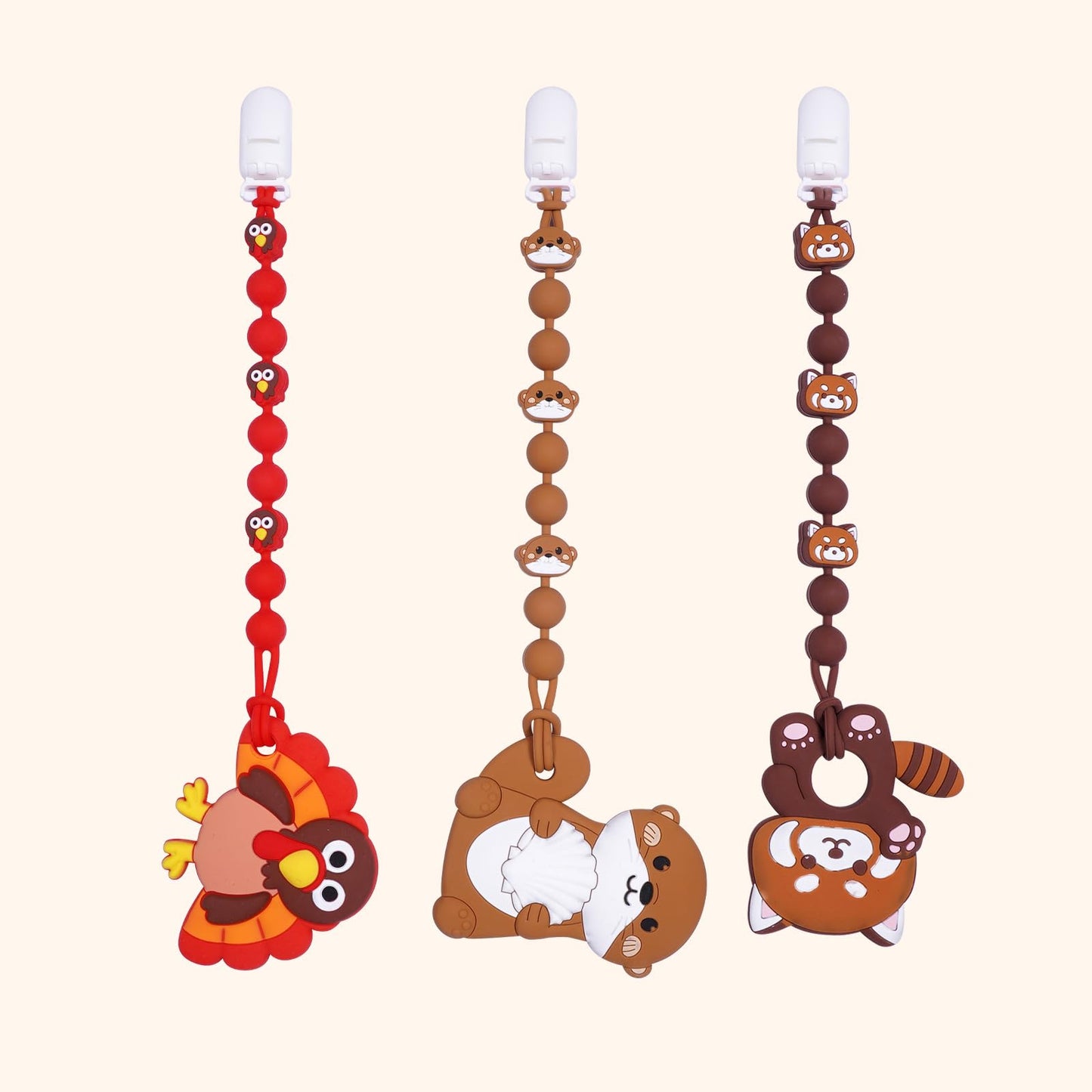 Cute Animal Baby Food Grade Silicone Teether Toy with One Piece Design Pacifier Clip Holder,Teething Pain Relief Toys Gift Set for 3 Months+ Boys and Girls,Freezer Safe,BPA Free (Red Panda)