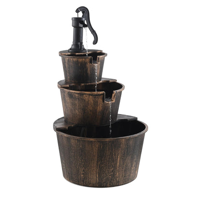 3-Tier Freestanding Rustic Barrel Waterfall Fountain,40-Inch Wood Outdoor Water Fountain with Pump for Garden,Patio, Backyard and Porch