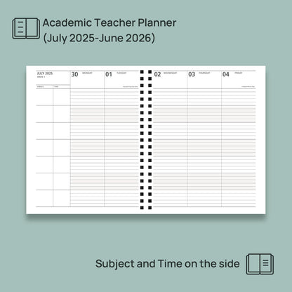 POPRUN Teacher Planner 2025-2026, (Letter Size - 8.5'' x 11'') Academic Lesson Planner (July 2025 - June 2026), with Monthly Tabs, Thick Papers, 2-Sided Pocket, Leather for Teachers, Turquoise Green