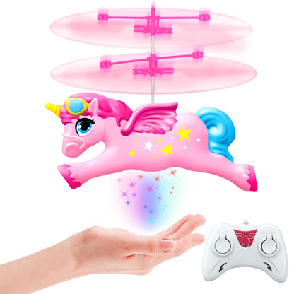 Tcvents Flying Unicorn Toys for Girls, Rc & Hand Operated Flying Ball Mini Drone with LED Lights Remote Control Helicopter Indoor Flying Toy Gifts for Kids Age 6-8 9 10 11 12+ Years Old