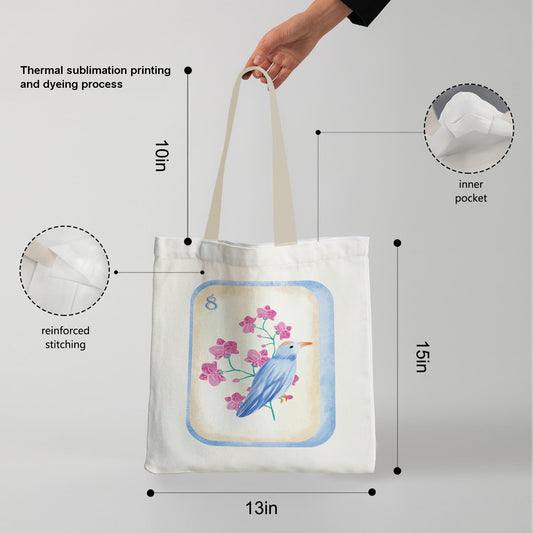 APJYM Chinoiserie Floral Bird Mahjong Tote Bag, Mahjong Gifts for Women Canvas Tote Bags, Gifts for Mah Jong Players Lovers Reusable Grocery Shopping Bags
