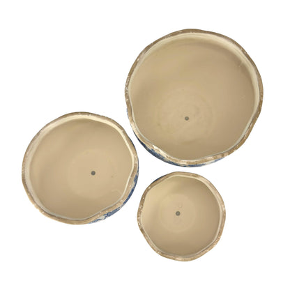 Galt International Ceramic Plant Pots Set of 3 Rustic Vintage Farmhouse Cream Crackle Glaze (11"/ 9.6"/ 7") Garden Indoor Outdoor Flower Planter w/Drainage Hole (Vintage Blue)