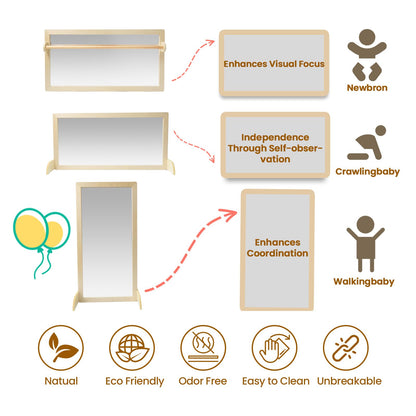 JHNIFTYNEST Infant Coordination Mirror Montessori Safety Pull up Bar Baby MirrorAcrylic Non-Glass Early Learning to Walk Mirror Upgrade Dual-Use with Base for Lengthened Version Hanging Toys 59.05”
