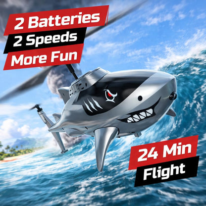 DEERC Remote Control Helicopter for Kids and Adults, RC Shark Helicopter with Altitude Hold, One Key Takeoff/Landing, LED Lights, 2 Batteries, 24 Min Flight Time, Indoor Flying Toy Gift