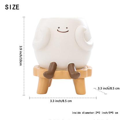 EOBTAIN Cute Smily Face Planter Pot Head Unique Sit Bench Succulent Pots Flower Cactus Pots with Drainage Holes Resin Planters Decorative Pots for Plants Indoor Garden,Gifts for Plant Lovers