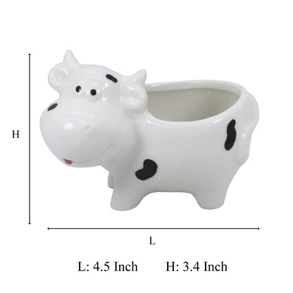 Gemseek Cute Cow Succulent Planter Pot with Drainage Tray, Small White Ceramic Cactus Flower Container, Animal Shaped Indoor Air Plants Holder
