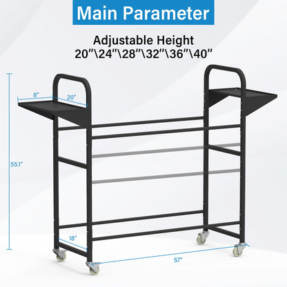 Neorexon Tire Storage Rack 57" x 55.1" x 20" w/Anti-dust Cover, Adjustable Rolling Tire Rack for Garage Black w/4 Swivel Casters & 2 Storage Shelf for Garage Storage