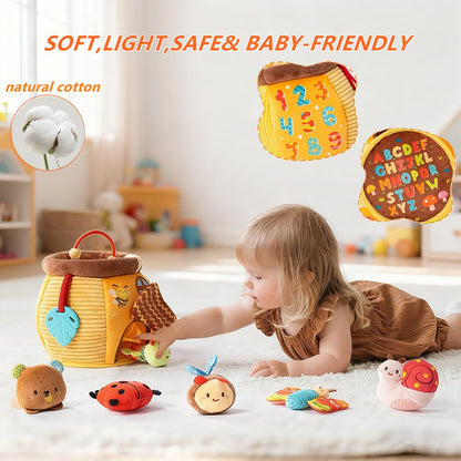 Baby Toys 6-12 Months- Surprise Soft Barn with Stuffed Animals, Rattle, Crinkle Paper, Squeaker, Mirror, Busy Montessori Soft Toys for Toddlers 0-3 Years Old, 1 Year Old Boy Girl Gifts
