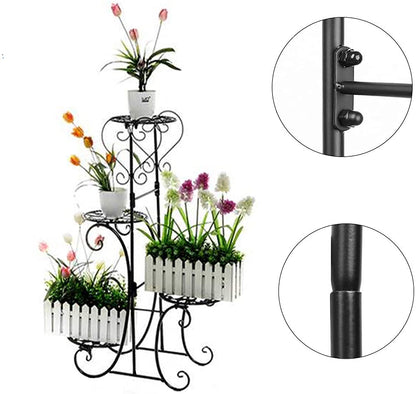 Plant Stand Indoor 4 Tier Metal Plant Shelf Stand Outdoor for Succulents Small Planters Flower Pots Display Rack Holder,Black