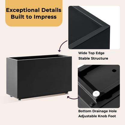Foresland Outdoor Metal Planter Box 26Wx10Dx16H, Large Rectangular Trough Planters, Easy 5-Min Assembly, Modern Plant Container with Drainage Holes, Heavy Duty, Weather Resistant, Black