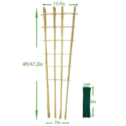 Natural Bamboo Trellis, 4.8Feet,3Pack,Fan-Shaped Plant Support Trellis for Outdoor and Indoor Potted Climbing Plants,Vegetables, Cucumber, Tomato, Hoya,
