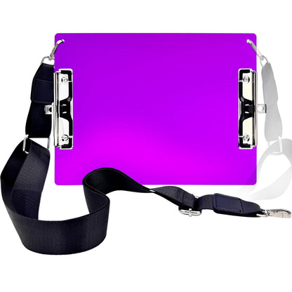 Aluminum Metal Clipboard with Detachable Adjustable Shoulder Strap A4 Double Clip Board Stainless Hangable w/Pen Holder Letter 9" x 12.6" for School Office Business Factory (Purple-with Strap, A4)