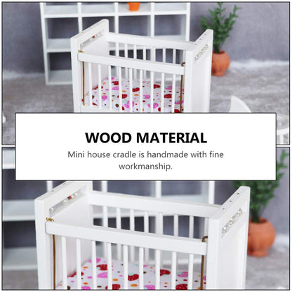 1:12 Scale Dollhouse Mini Crib: Wooden Baby Doll Crib for Dollhouse - Adorable Doll House Accessories and Furniture - Mini Baby Bed Cradle for Miniature Furniture 1 12 Scale 4.40 * 3.93 inches