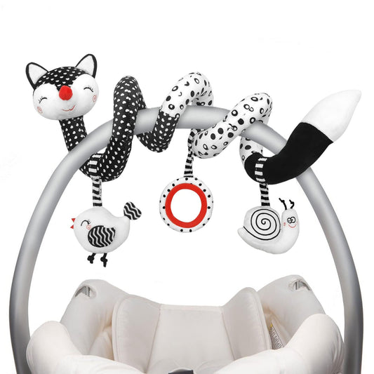 XIXILAND Baby Spiral Plush Toys, Black and White Baby Car Seat Toys, High Contrast Infant Newborn Toy 0-6 Months for Stroller Crib Mobile, Sensory Toy Best Gift for 0 3 6 9 12 Months Boys Girls
