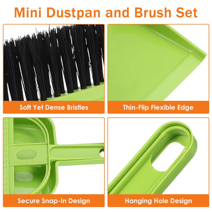 Healifty Mini Broom and Dustpan Set 6-Piece Portable Desk Cleaning Brush Set with Soft Bristles for Keyboard Desktop Pet Hair and Hard Floor Use