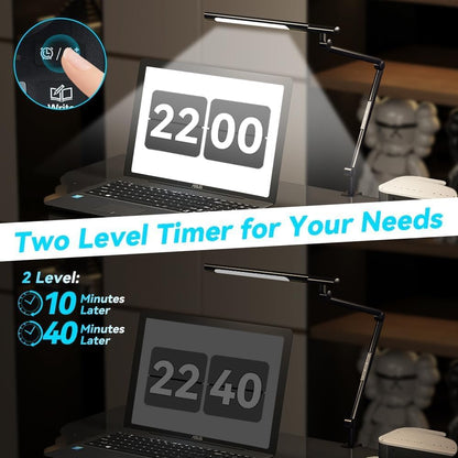 SANDROY VOLT Adjustable LED Desk Lamp Modern Black - Clamp Mount Office Table Light with Desktop Remote Control, Adjustable Brightness & Color Temperature, 5 Lighting Modes for Reading, Computer, DIY