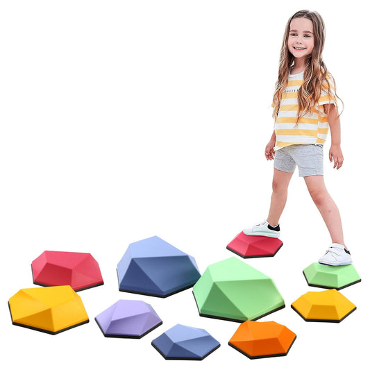 Special Supplies Stepping Stones for Kids Indoor and Outdoor Balance Blocks Promote Coordination, Balance, Strength Child Safe Rubber, Non-Slip Edging-Multi-Color (10 Pk- Diamond)