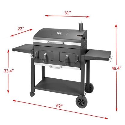 Charcoal Grill Outdoor BBQ Grill, Extra Large Cooking Area 794 Square Inches with Two Individual & Adjustable Charcoal Tray, Foldable Side Tables for Outdoor Cooking Backyard Camping Picnics By DNKMOR