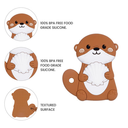 Cute Animal Baby Food Grade Silicone Teether Toy with One Piece Design Pacifier Clip Holder,Teething Toys Gift Set for 3 Months+ Boys and Girls,Freezer Safe,BPA Free (Otter)